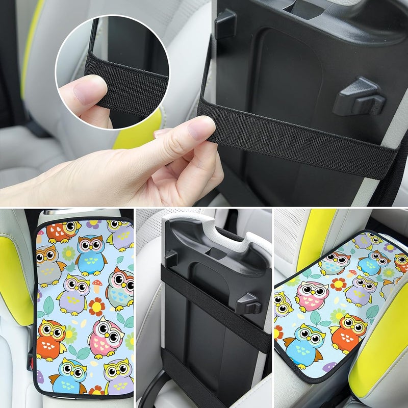 Adastrah Car Armrest Box Pad,Owls Car Armrest Pad Car Armrest Cover Protector for Most Vehicle, SUV, Truck, Car - Image 2